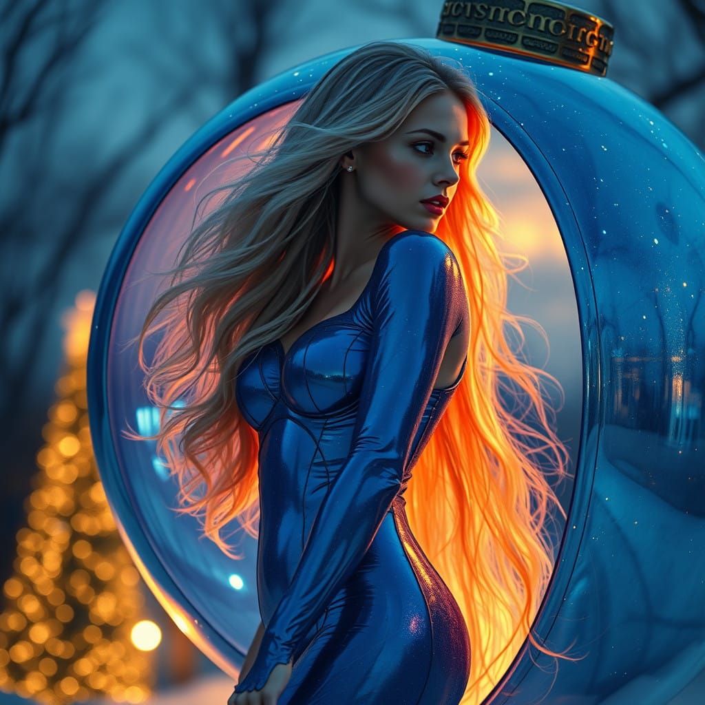 Bikini-clad Siren Steps Out of Iridescent Christmas Bauble i...