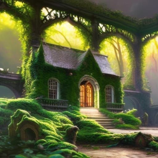 Moss and overgrown Ivy gothic house