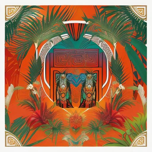 Art Deco Mayan Jungle Mandala in Pop Art Style