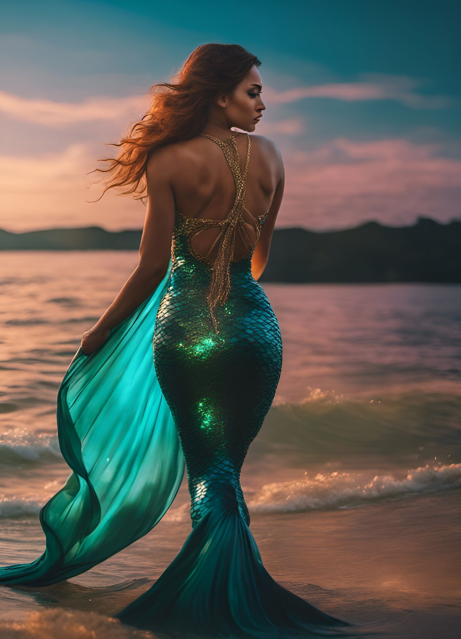 Gorgeous Mermaid Woman Portrait in Fantasy Style