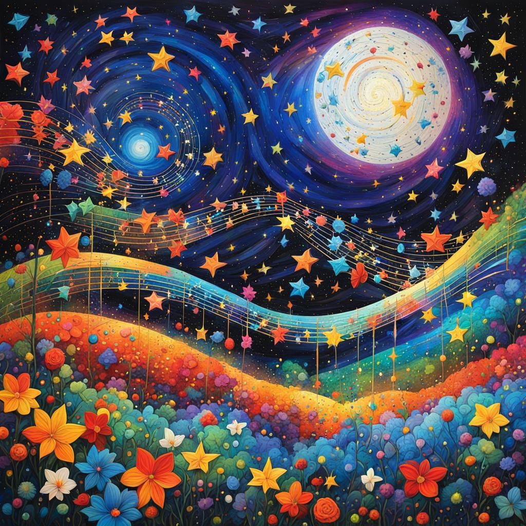 Abstract Starry Night: Intertwined Souls in 3D