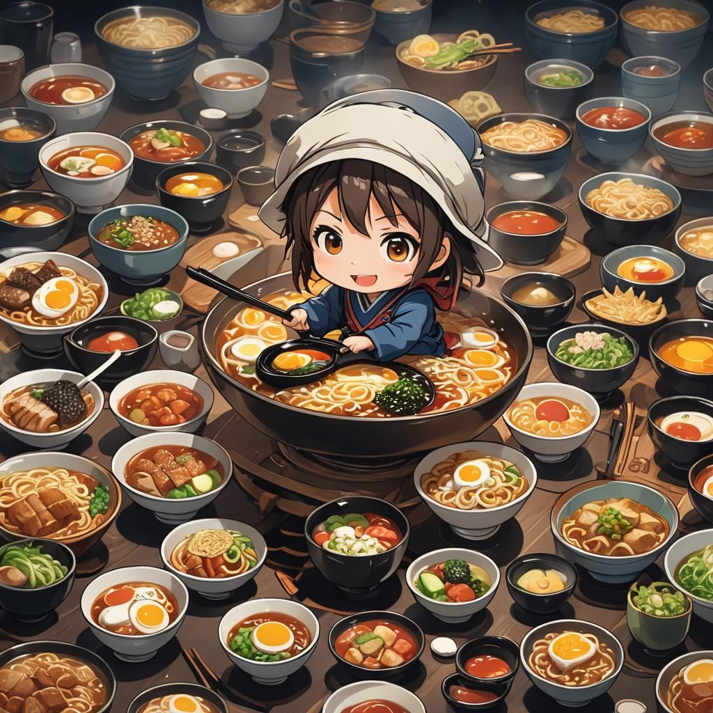 Chibi Ramen in Cel-Shaded Anime Style