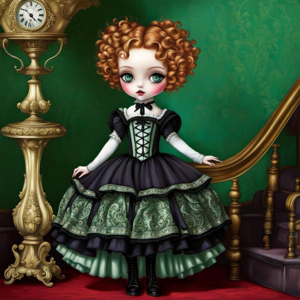 Gothic Woman in Ballroom, Digital Art