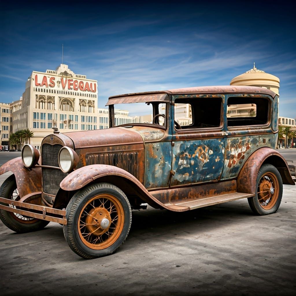 Derelict Ford Meets Las Vegas in Double Exposure
