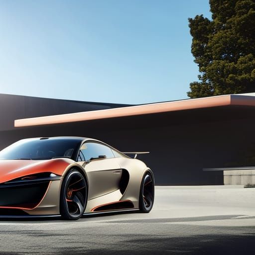 Futuristic Supercar Parked at Modern Luxury Mansion