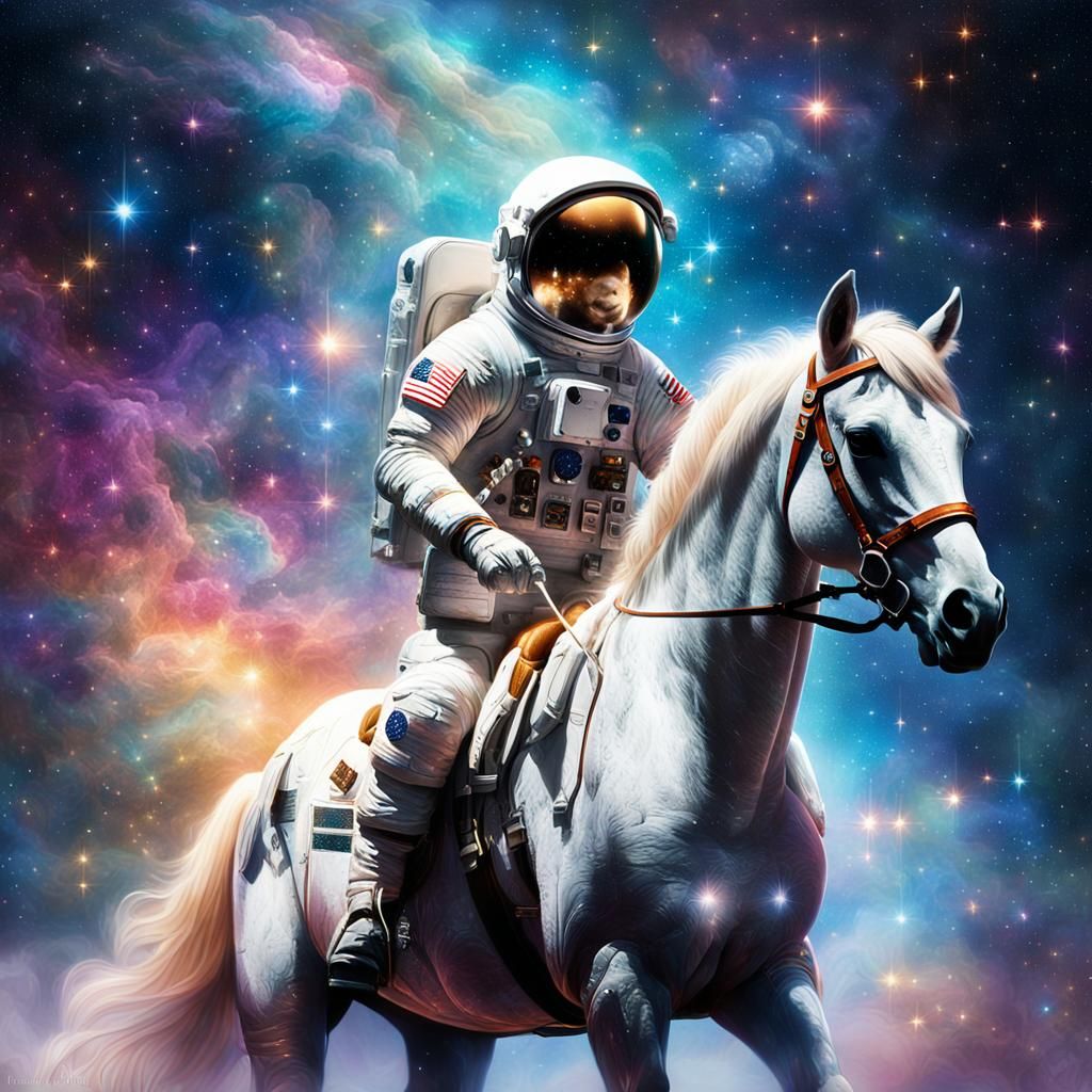 Horse Astronaut Floats in Deep Space