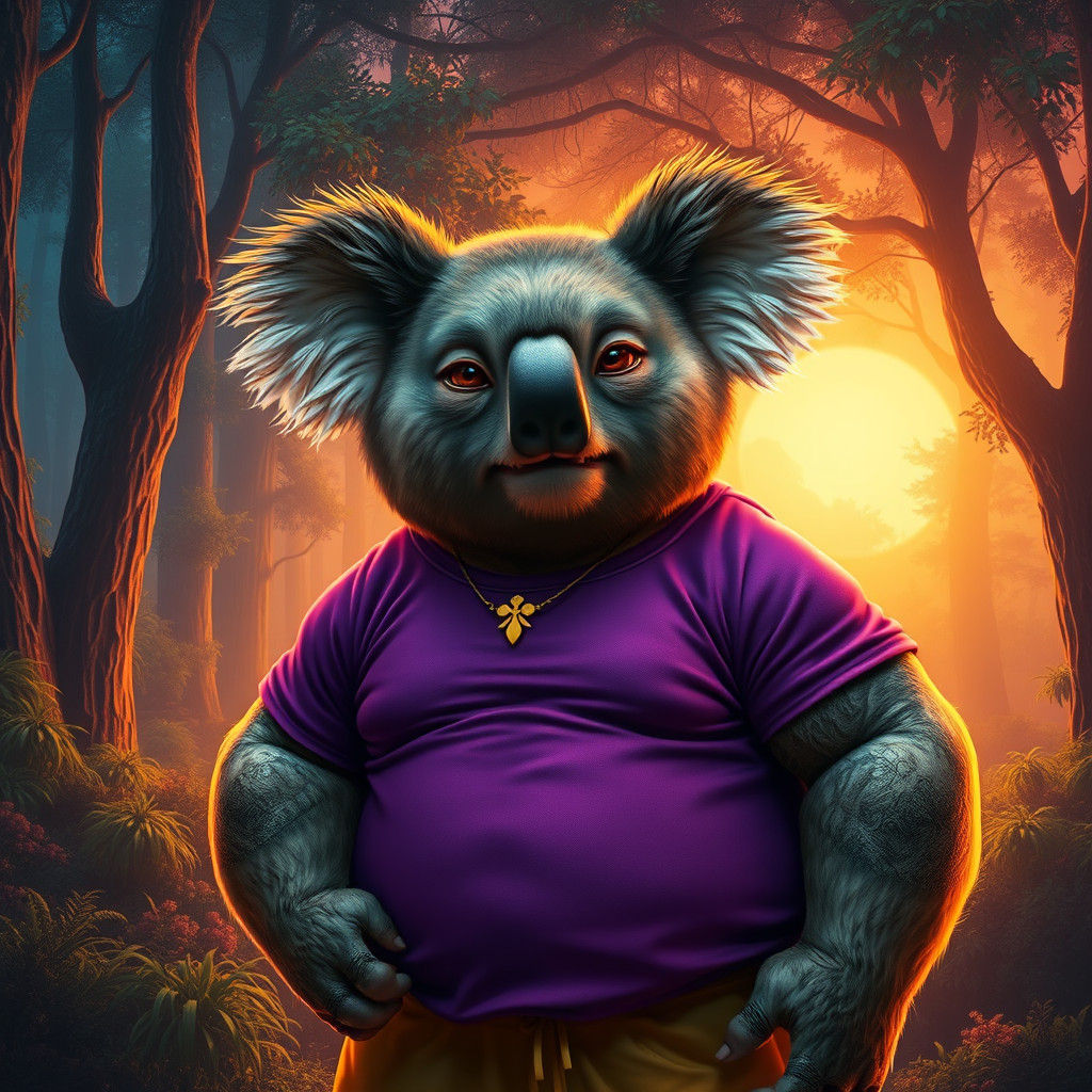 Muscular Koala Wrestler in Mystical Forest