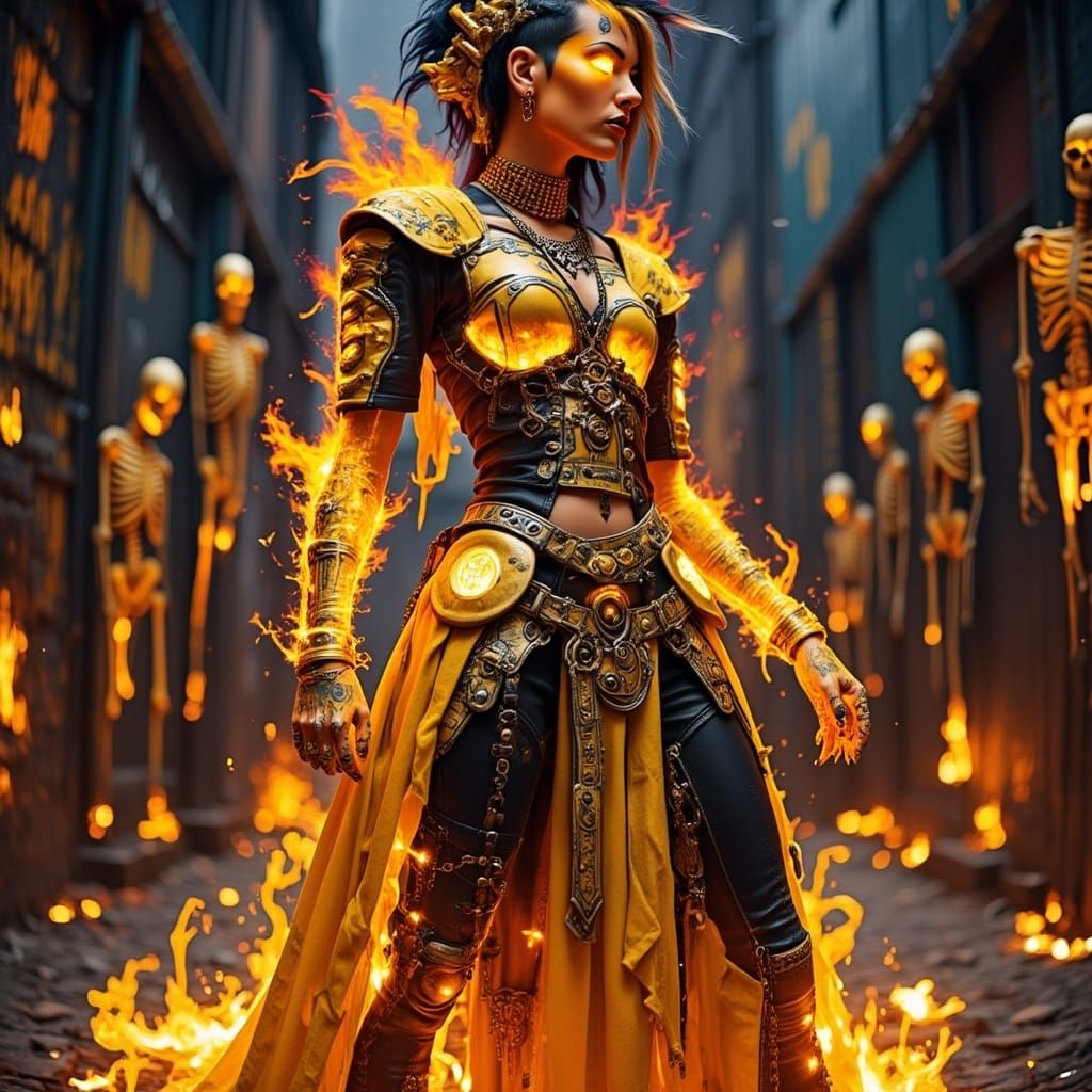 Fiery Skeleton Queen in Golden Armor