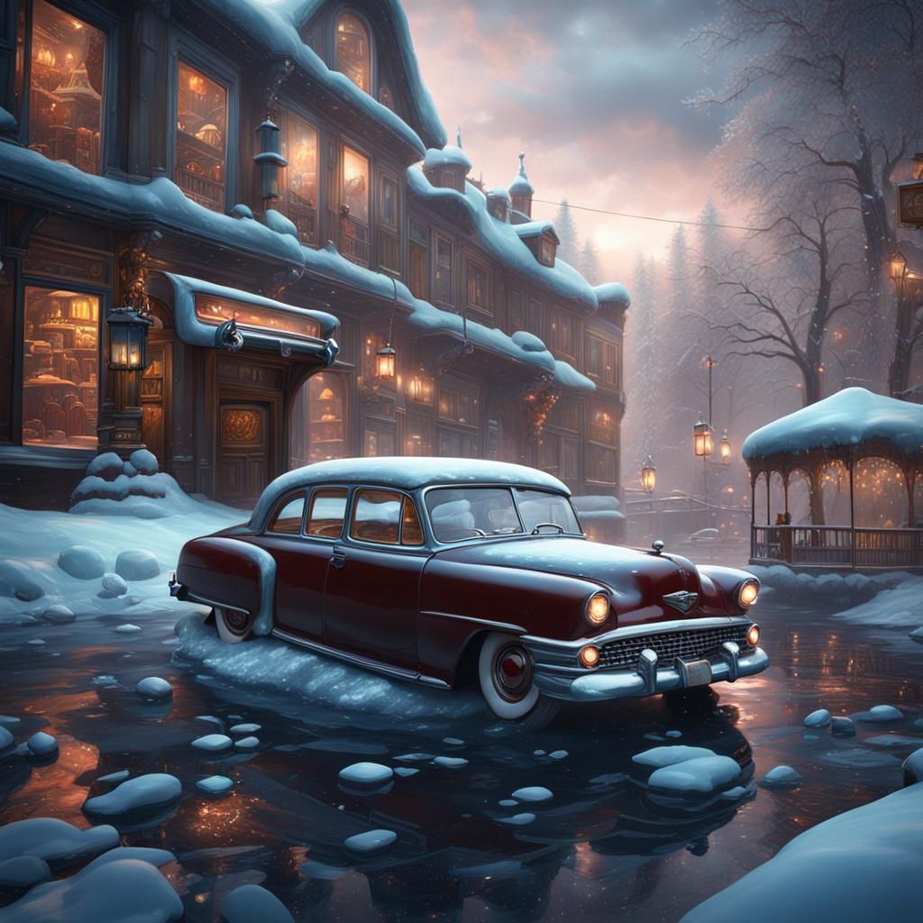 Glass Vintage Cars Encased in Ice: Digital Art