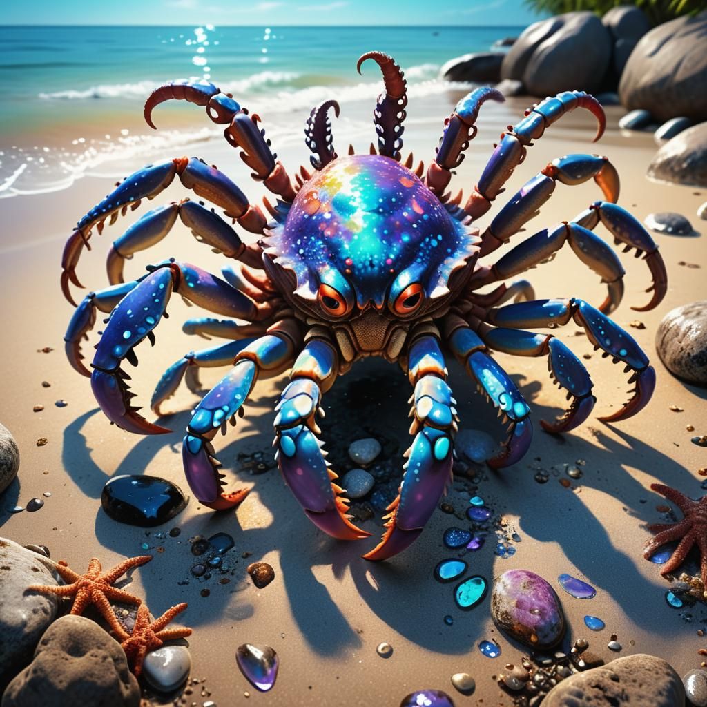 Iridescent Alien Creature on Exoplanet Beach