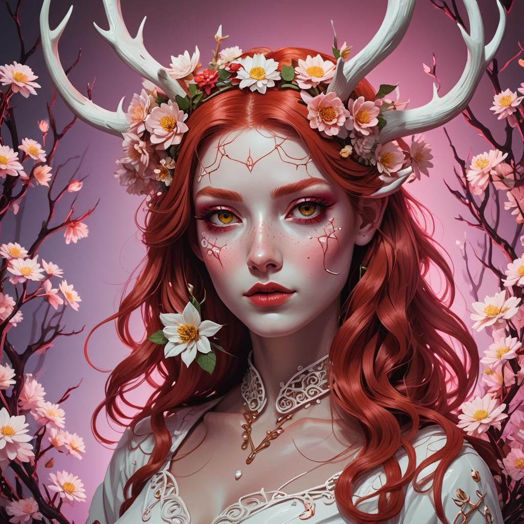 Crimson Girl with white antlers