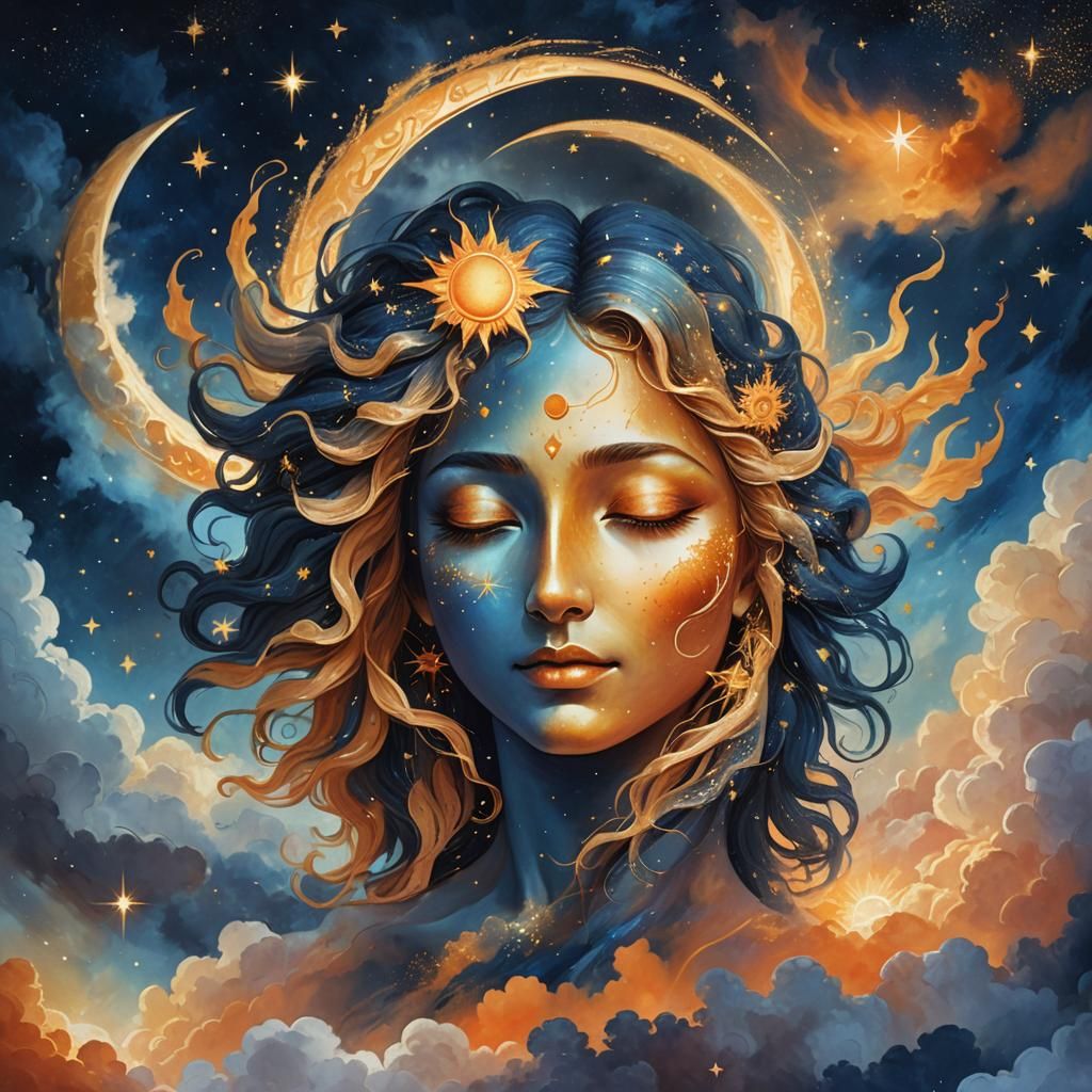 Celestial Embrace: Sun and Moon in Stardust