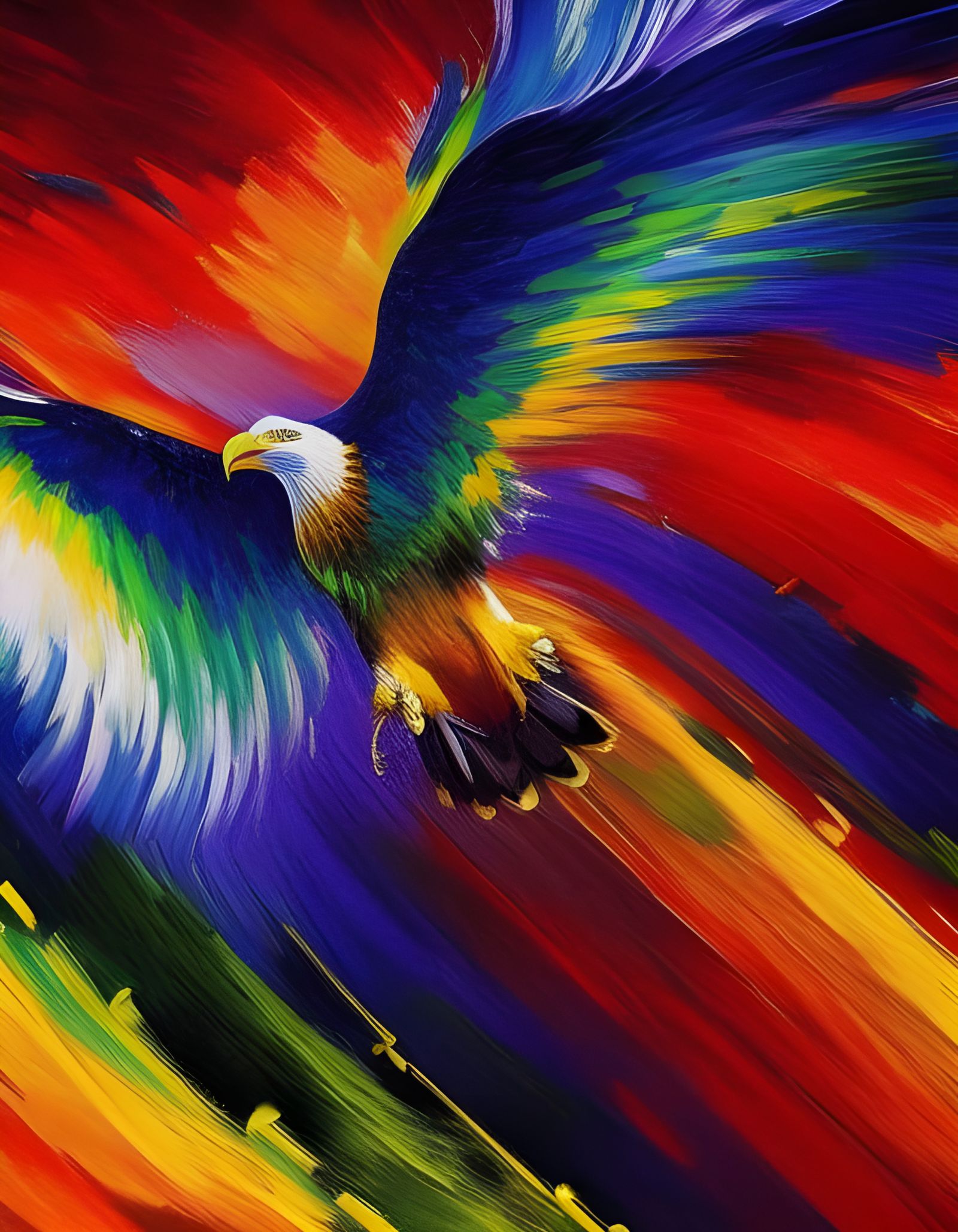 Cyberpunk Eagle in Flight: An Impasto Masterpiece
