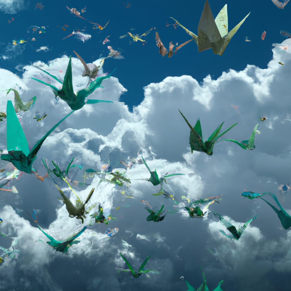 Fantastical Origami Cranes in Flight