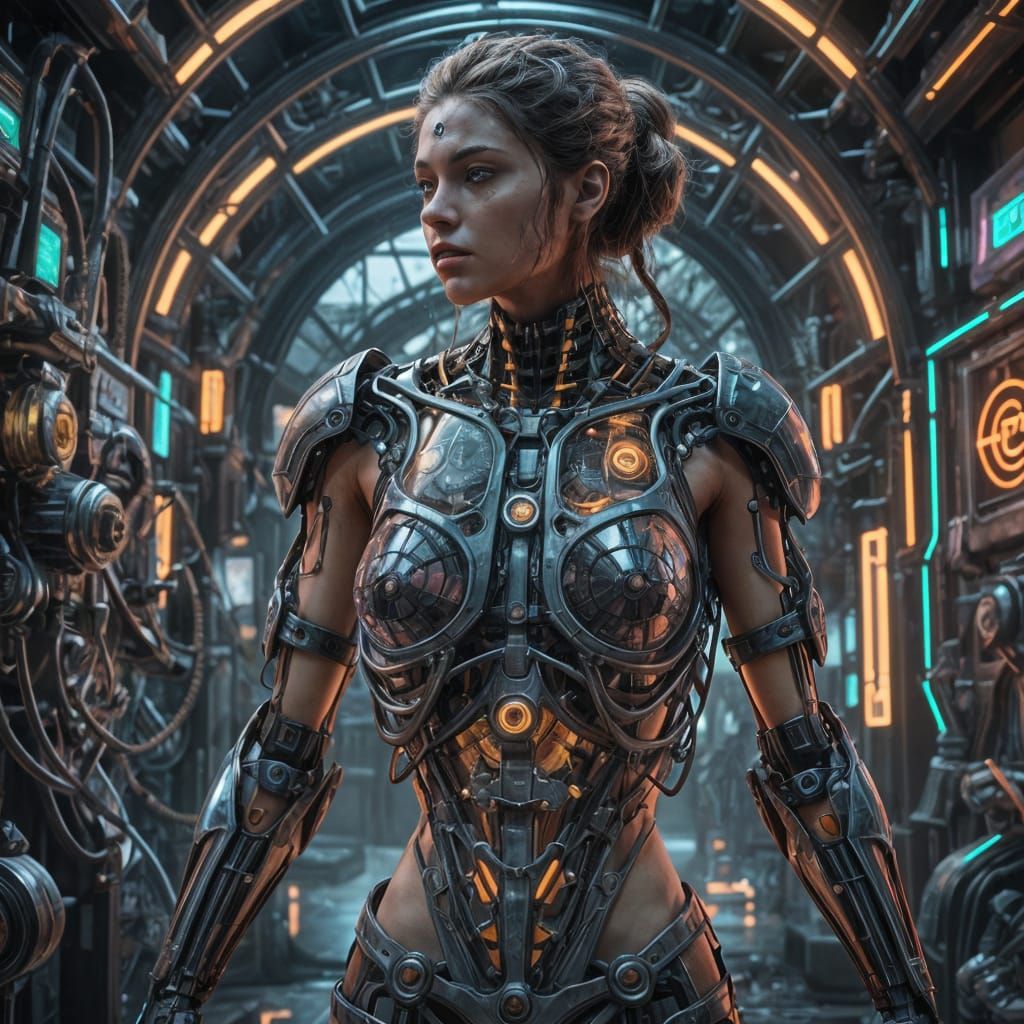 Cyborg Werewolf Girl with Glass Rib Cage