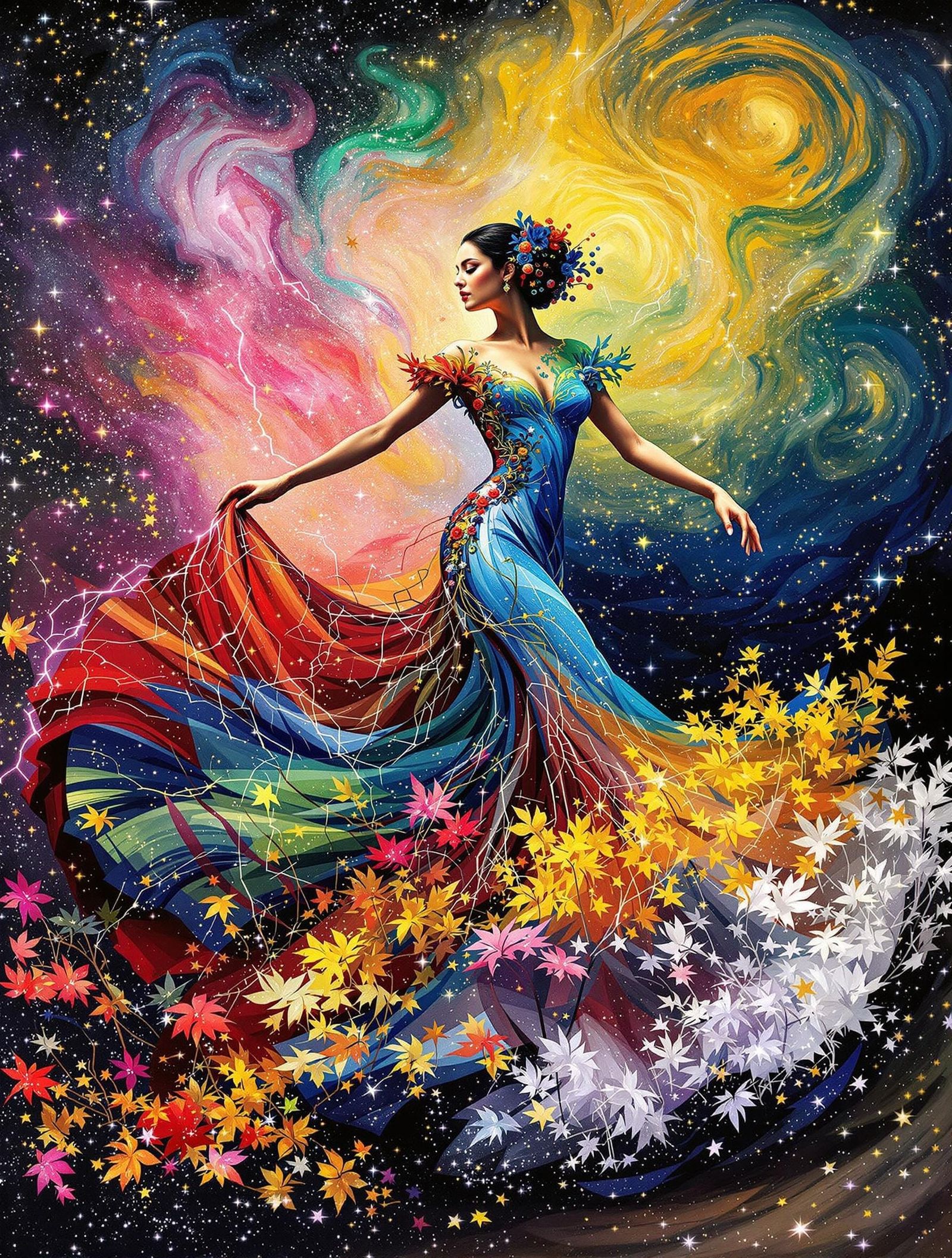 Flamenco Dancer in Celestial Landscape
