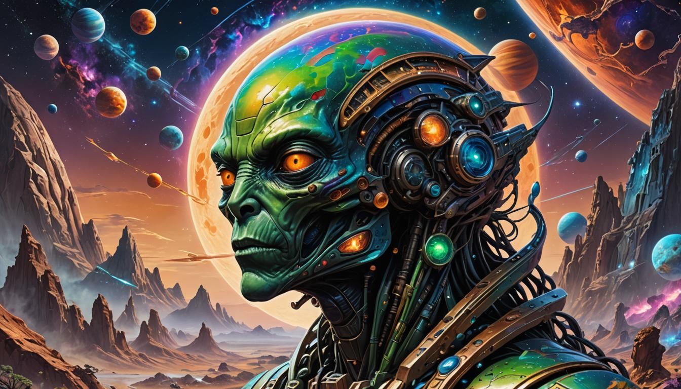Sci-Fi Alien Portrait in Cosmic Landscape