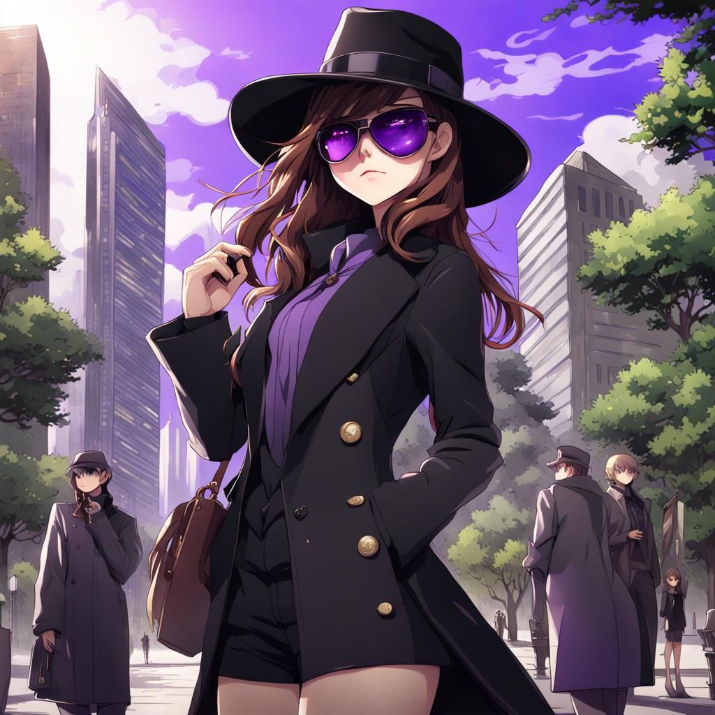 Anime Girl Secret Agent in Park With Sunglasses