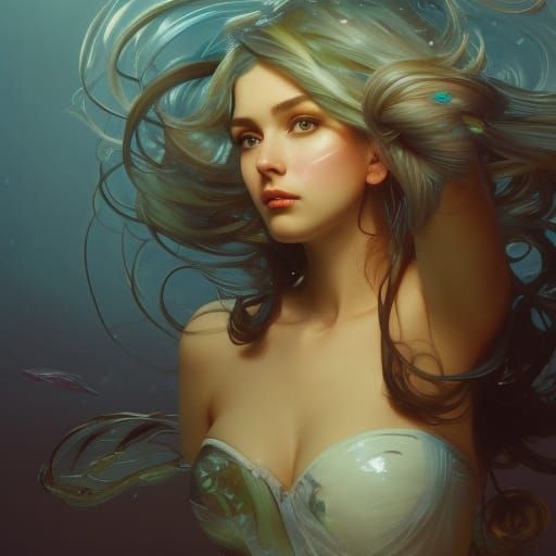 Hyperdetailed Mermaid Portrait in Art Nouveau Style