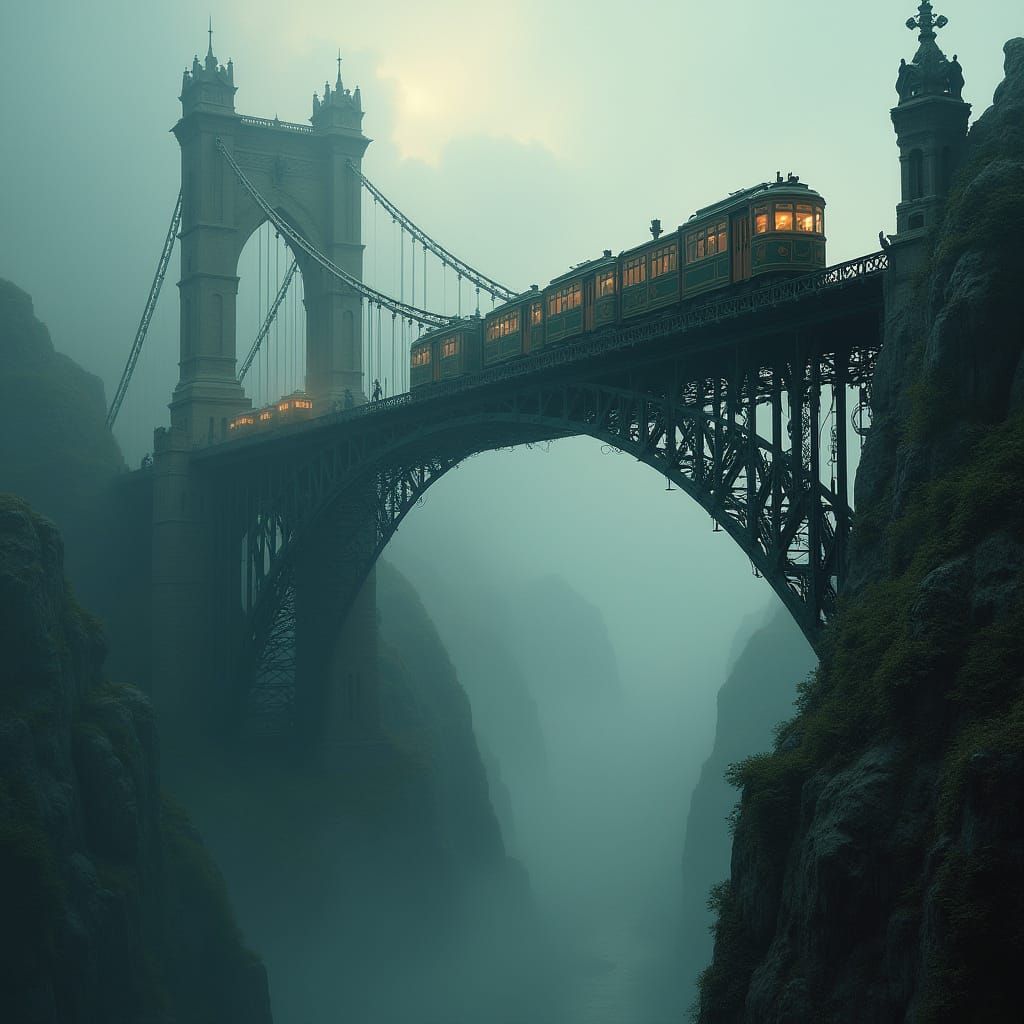 Steampunk Gothic Bridge Over Misty Chasm