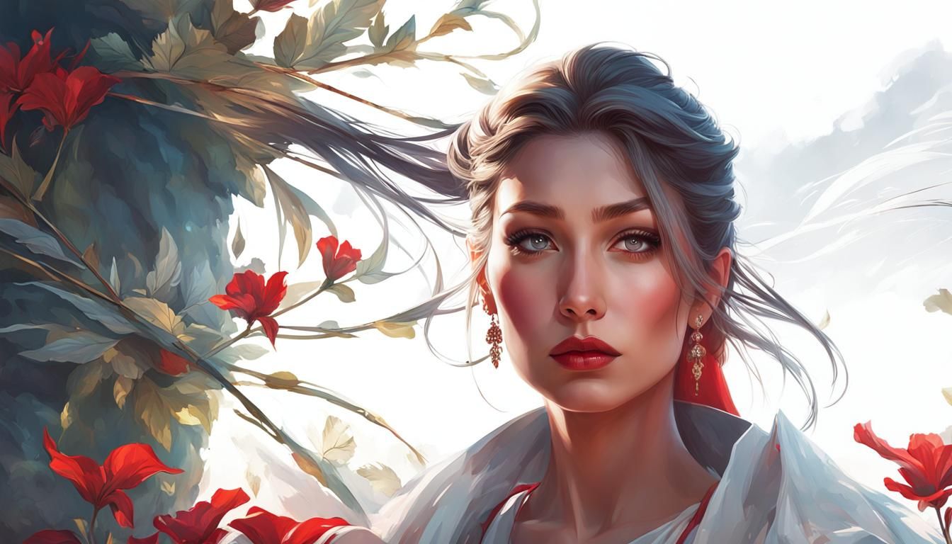 Lady in Red Dress: Hyperdetailed Concept Art