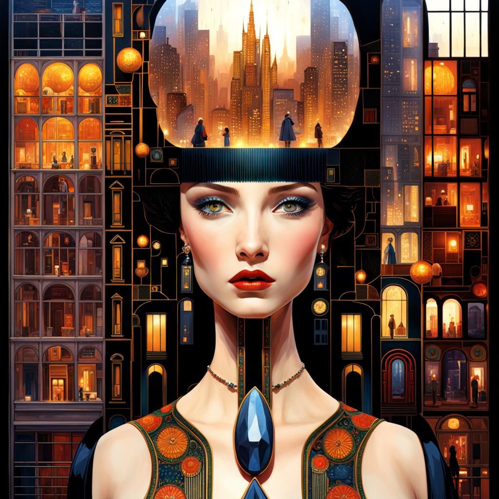 Ultra Detailed Girl in Maximalist Cityscape