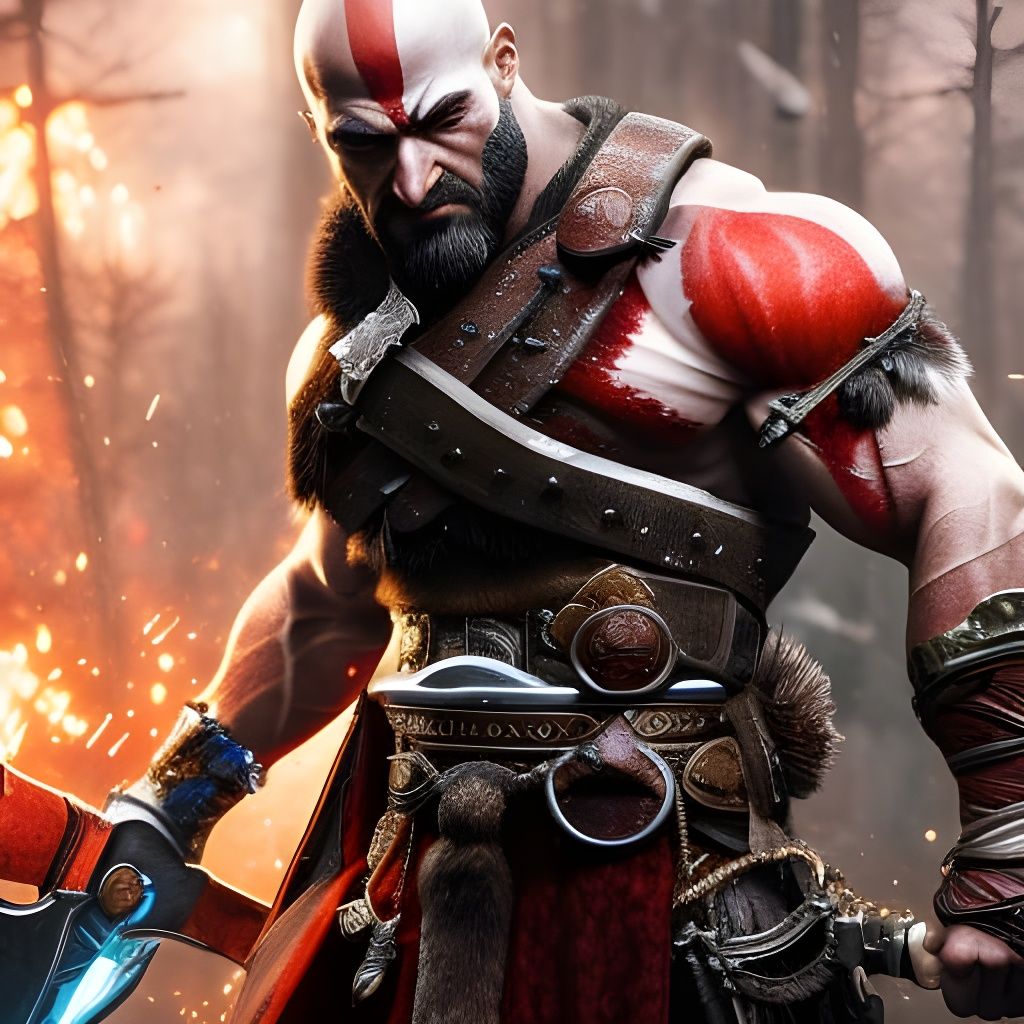 Kratos Portrait in God of War Style