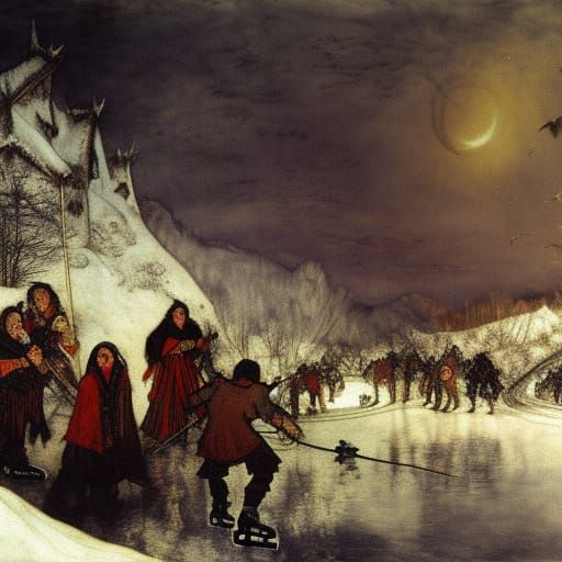 Vampire Lord's Winter Flight: A Dark Fantasy Scene