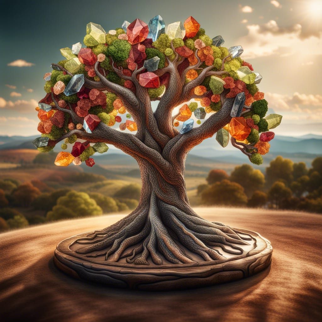 Crystal Tree of Life in Hyperrealistic Landscape