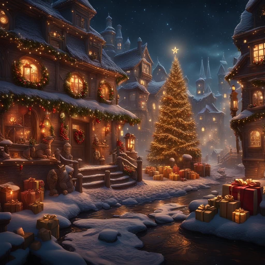 Fantastical Christmas Scene in Detailed Matte Painting