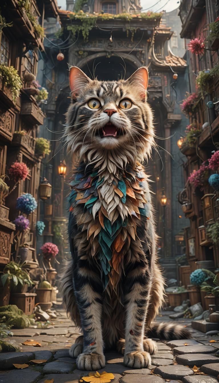 Terrified Cat in Detailed Fantasy Concept Art