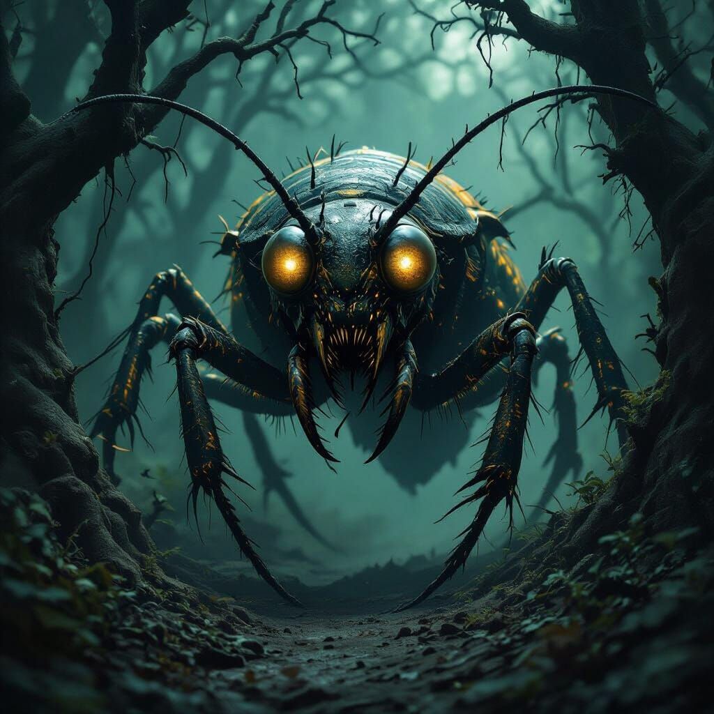 Colossal Insect Emerges from Dark Forest