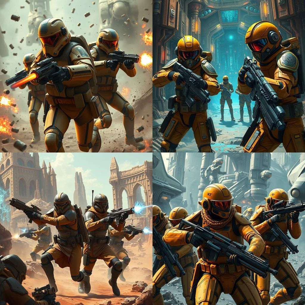 Fantastical Combat Armor in Tan Uniforms