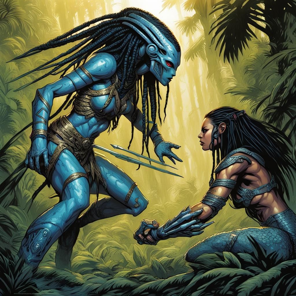 Neytiri vs Predator: Comic Book Battle