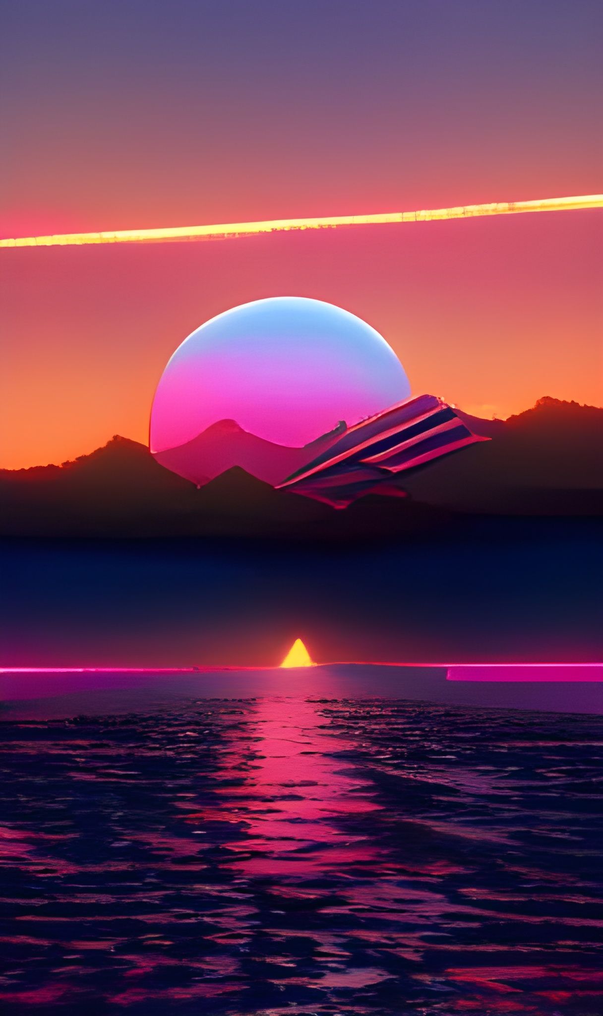Vibrant Retrowave Sunset with Neon Colors