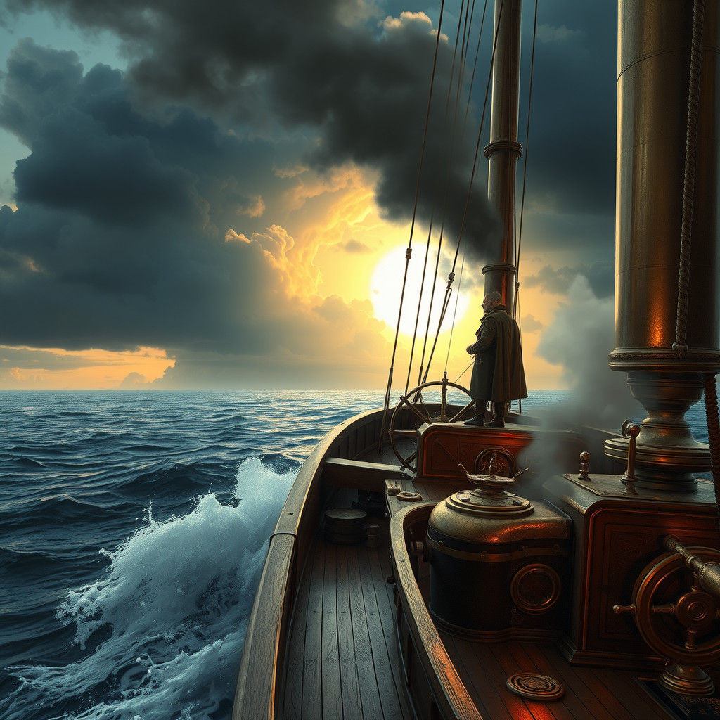 Ornate Steam Ship Sailing Towards Storm