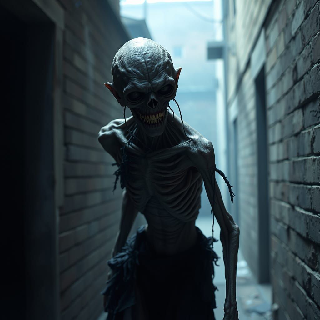 Grotesque Ghoul in Dark Alleyway, Gothic Horror
