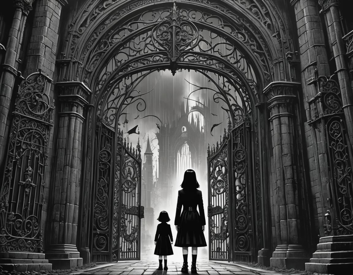 Wednesday Addams at Colossal Gothic Gates
