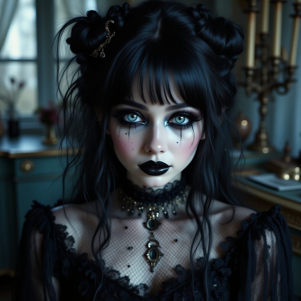 Eerie Gothic Woman in Dark Romantic Style