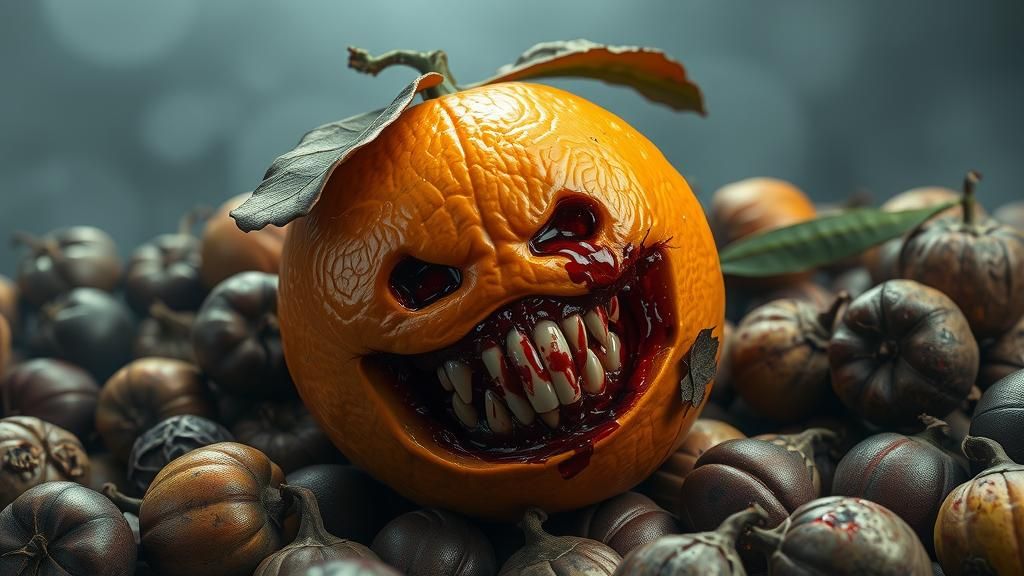 Grotesque Zombie Orange Horror Scene in Digital Art