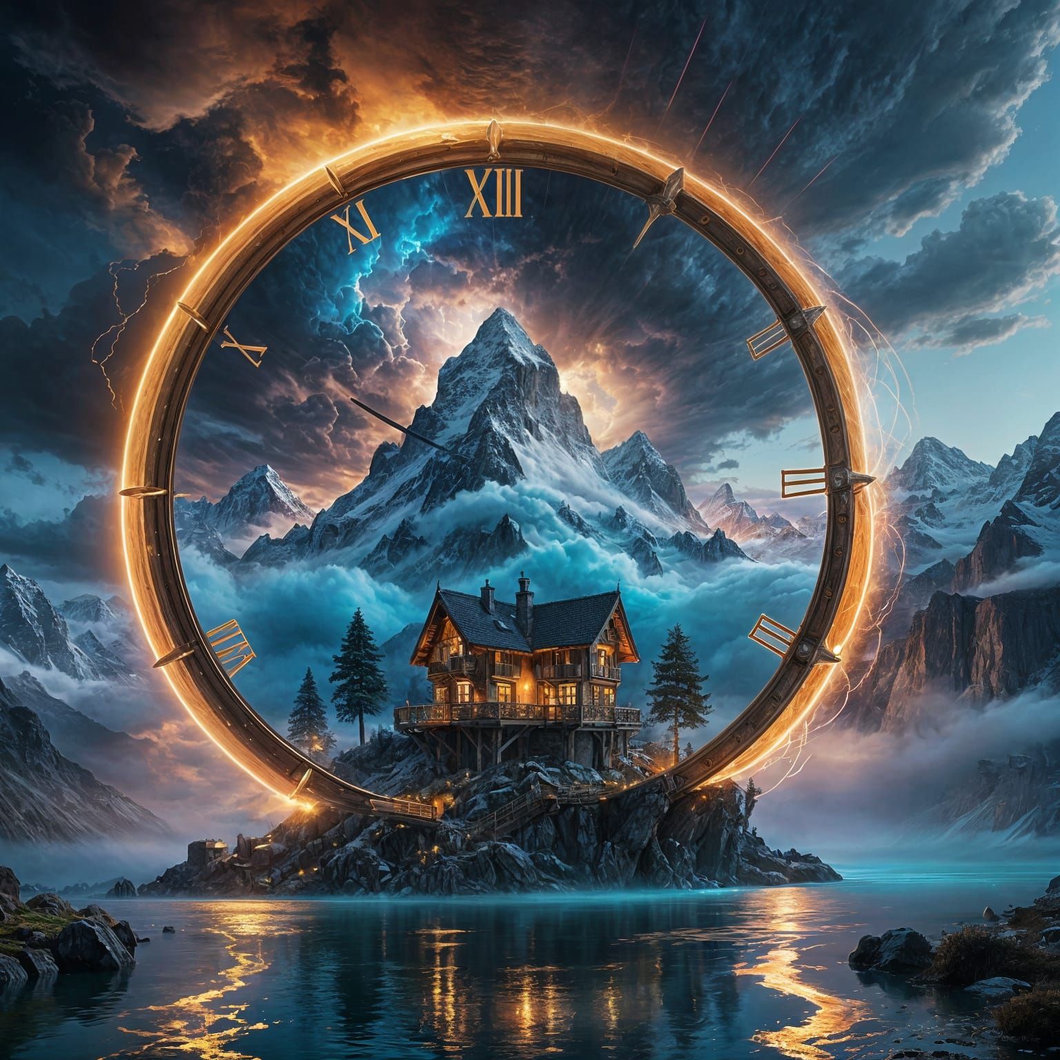 Dreamlike Swiss Alps with Floating Villages and Time-Alterin...