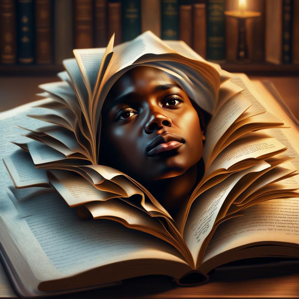 Hispanic Face Emerging from Book in Rembrandt Style