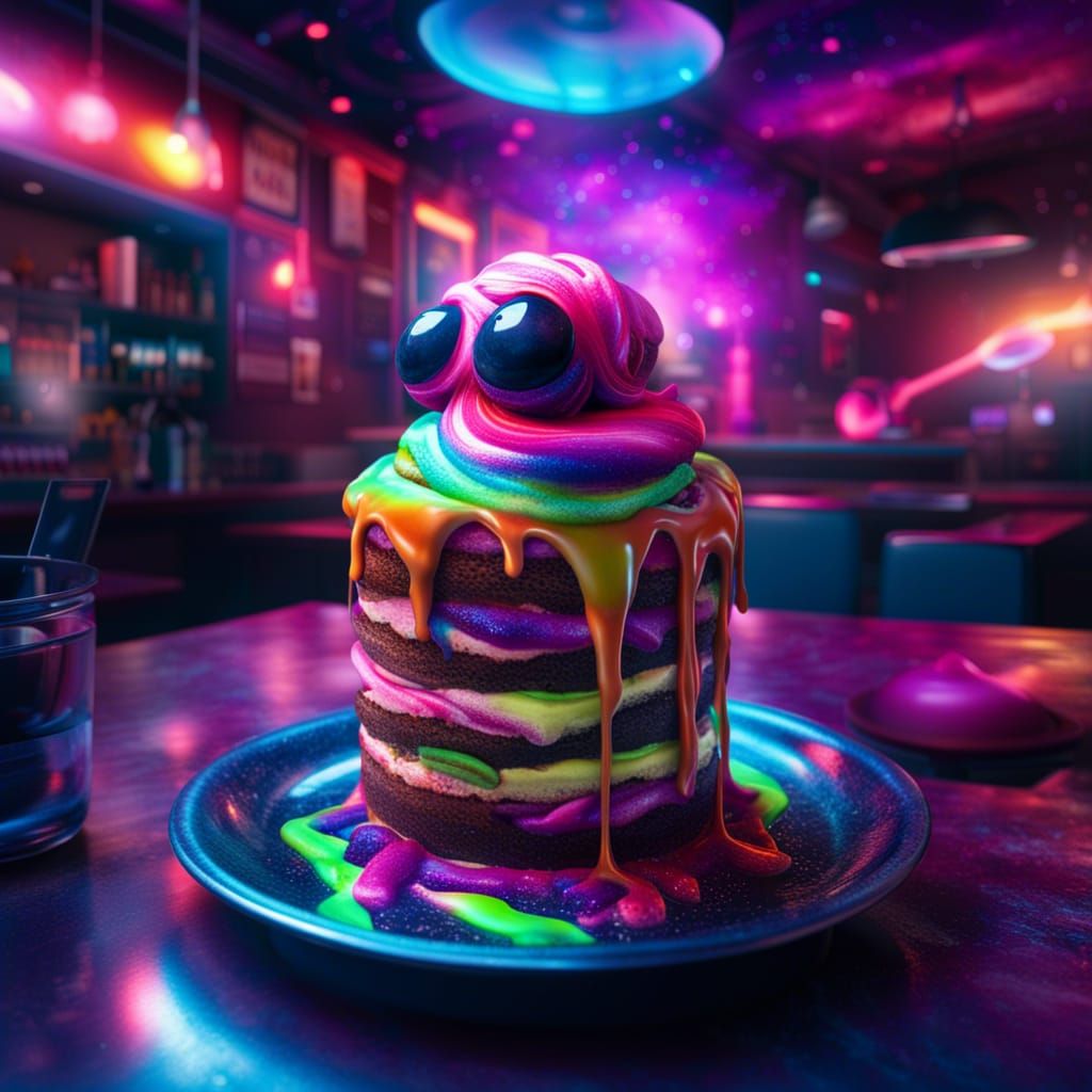 Hyperrealistic Alien Tiramisu in Galaxy Cafe