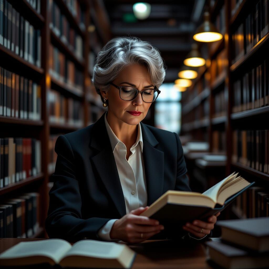 Hyperrealistic Library Scene in Retro-Futuristic Style