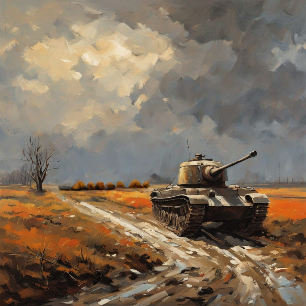 Dark War Landscape in Expressionist Oil Painting