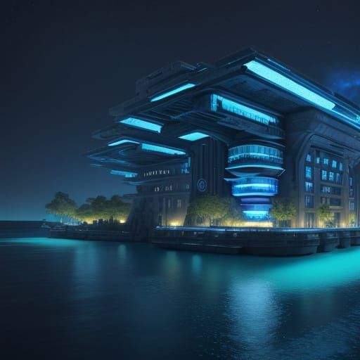 Exotic Planet Landscape with Floating Architecture