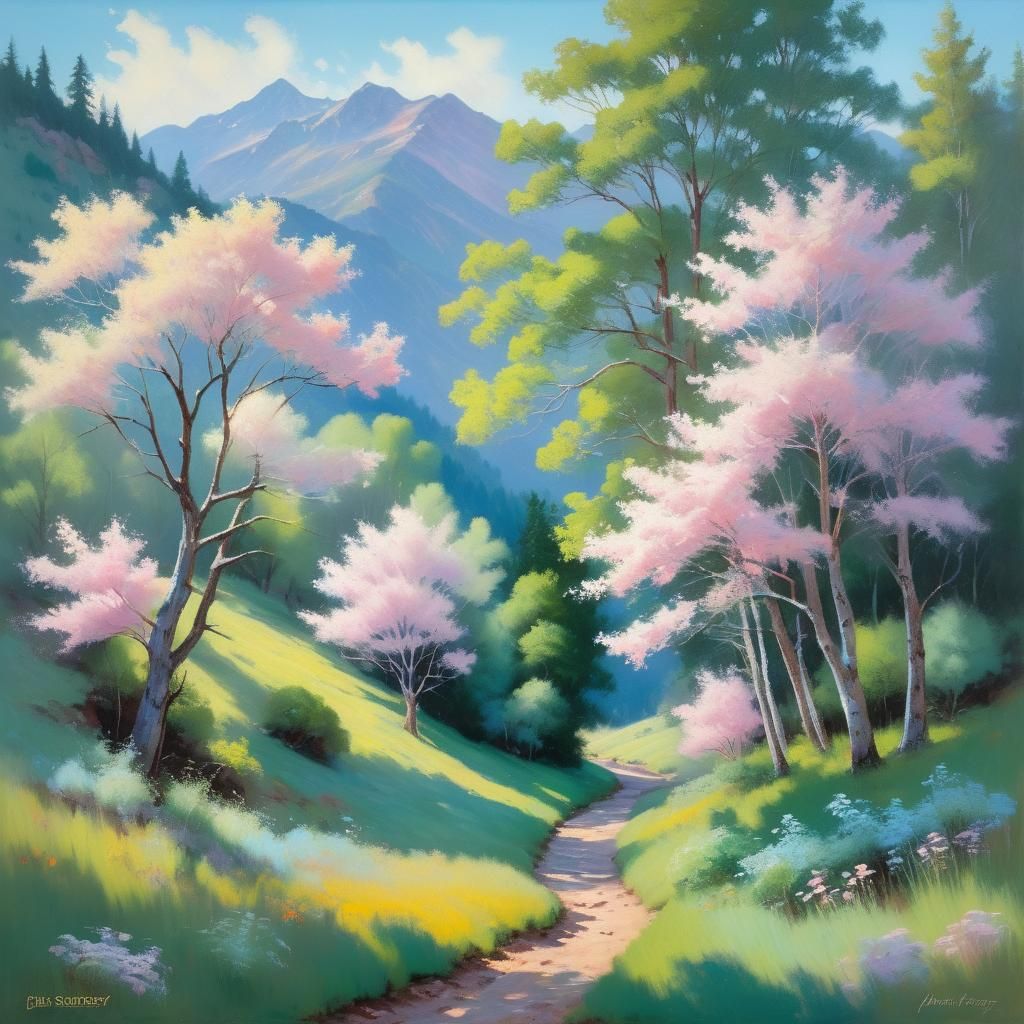 Pastel Mountain Landscape in Morning Light