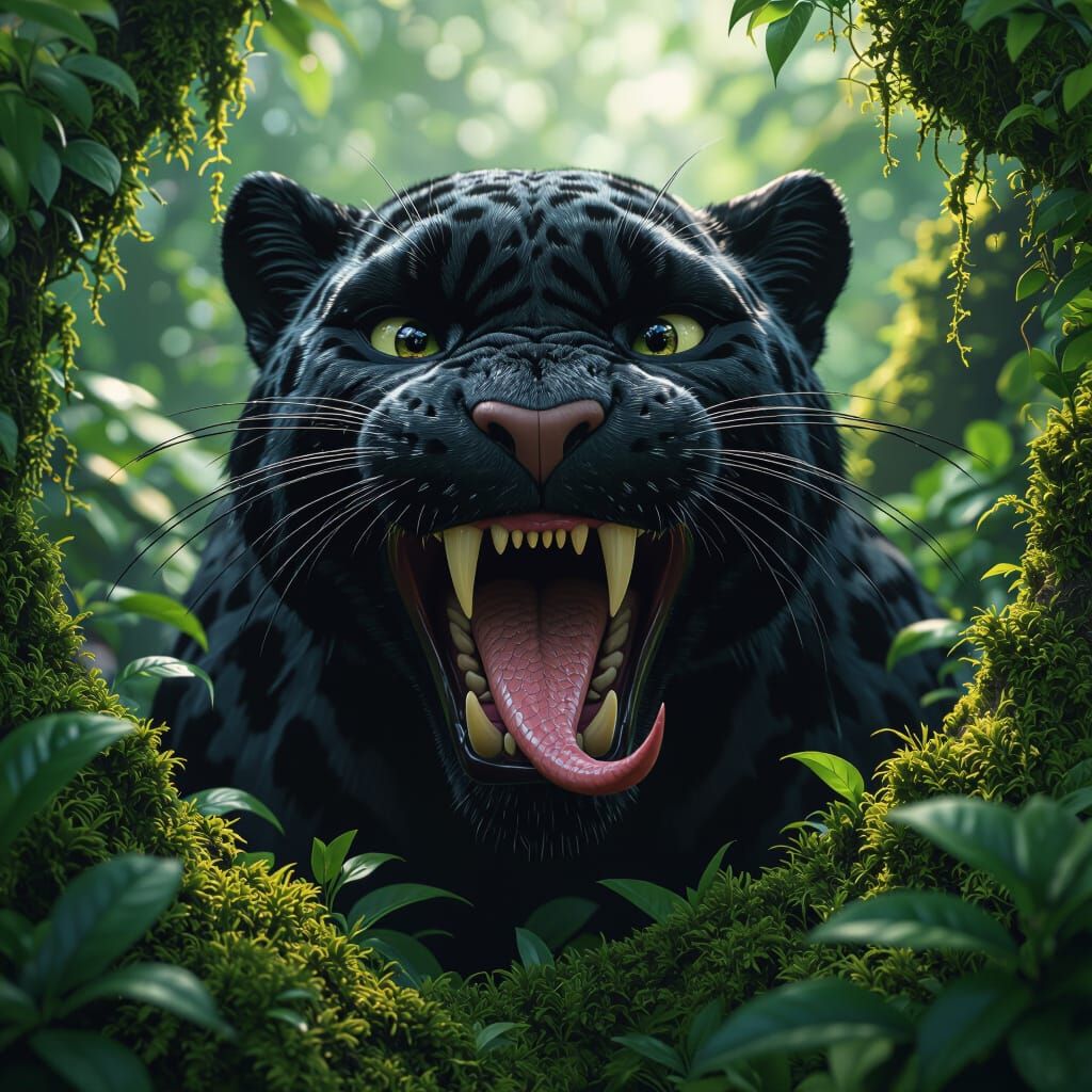 Majestic Jaguar with Snake Tongue in 3D Anime Style