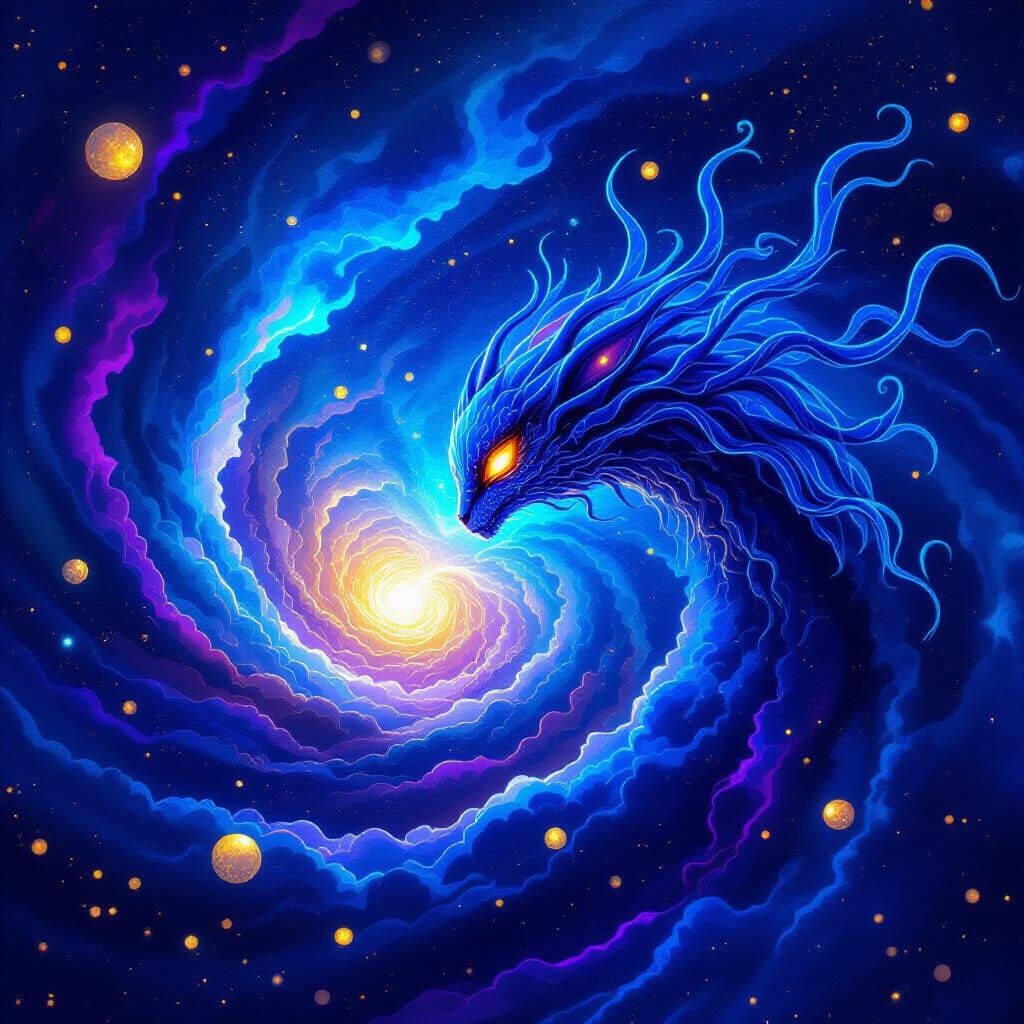 Mystical Bioluminescent Creature in Cosmic Vortex