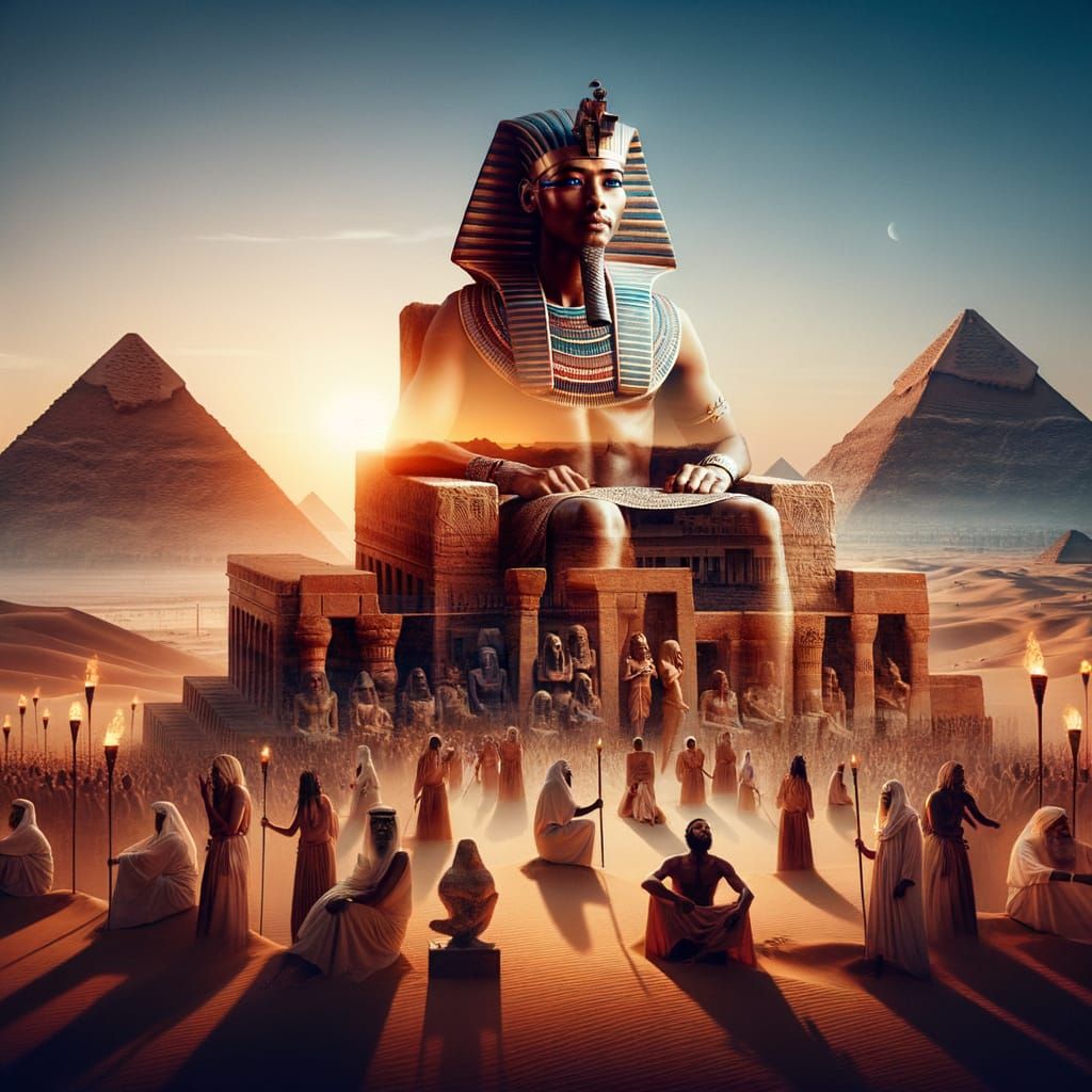 Egyptian Pharaoh Commands the Desert Landscape in Double Exp...